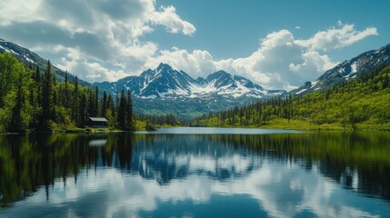 Serene Reflection: A Mountain Lake Paradise