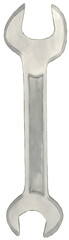 Watercolor illustration of a silver wrench on transparent background
