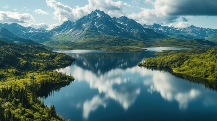Lake Surrounded by Forest and Mountains Scenery