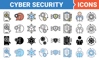 Cyber security banner icon set with multiple style collection.	