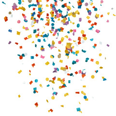 Vibrantly colored confetti scattered on a transparent background, creating a festive and joyful atmosphere. Perfect for celebrations, events, invitations, and creative design projects.
