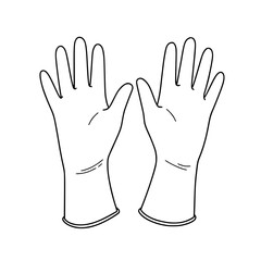 Medical gloves illustration in a simple line drawing style, isolated vector line drawing on transparent background  
