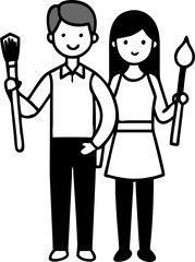Male and Female Holding Paintbrushes – Creative Art and Painting Concept