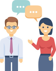 Male and Female Holding Speech Bubbles – Communication and Conversation Icons