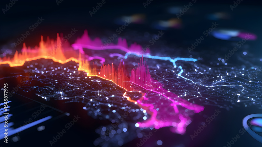Poster data visualization on display: a futuristic display of data visualizations, showcasing intricate pat