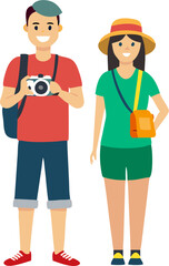 Male and Female Tourists with Cameras – Travel Photography and Vacation Exploration
