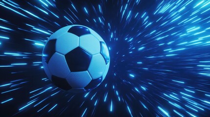 Futuristic football journey amidst neon lights, sporty digital concept
