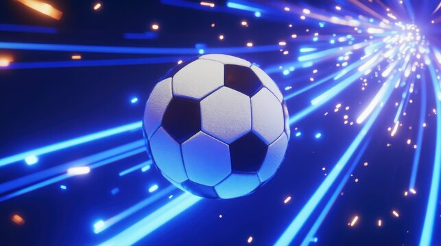 Dynamic soccer ball with glowing trails, capturing the essence of the beautiful game