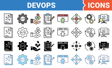 Fototapeta premium DevOps for software engineering and development banner icon set with multiple style collection. 