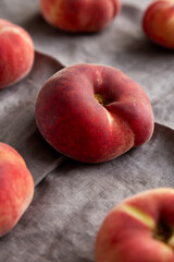 Fresh juicy ripe fig peaches, side view.