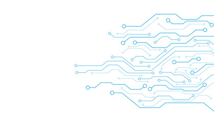 Blue circuit diagram on white background. High-tech circuit board connection system.Vector abstract technology on a white background.