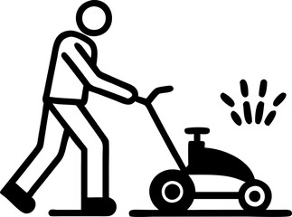 Man Mowing the Lawn in a Suburban Backyard