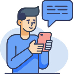 Man Texting on a Smartphone – Modern Communication Concept Illustration