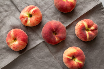 Fresh juicy ripe fig peaches, top view. Overhead, from above.