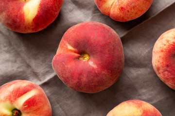 Fresh juicy ripe fig peaches, top view. Overhead, from above.