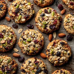 Delicious homemade oatmeal cookies with nuts and dried fruits perfect for healthy snacking and breakfast