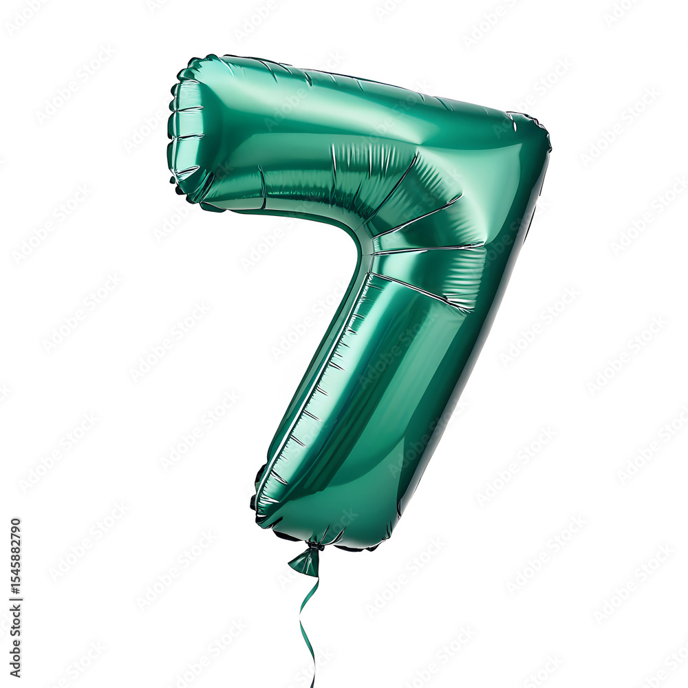 Fototapete a balloon shaped like the number 7,emerald green metallic finish with realistic reflections and smoo