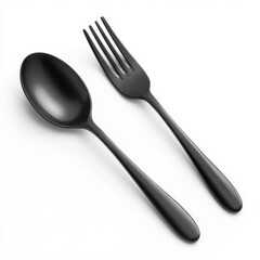 Black Spoon and Fork on White Surface