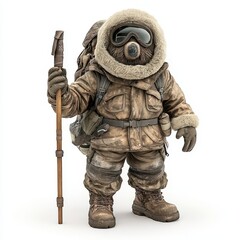 Obraz premium Cartoon Figure in Heavy Winter Gear Against White Background