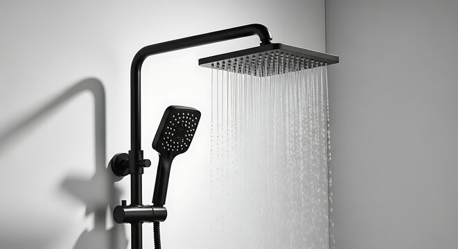 Shower Head Spraying Water in Modern Bathroom Setting