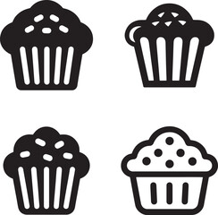 Cupcake Muffin Icon Set with Sprinkles Silhouette Design