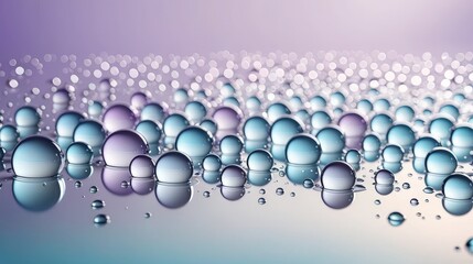 Delicate Water Droplets on Gradient Purple and Blue Background, Macro Texture