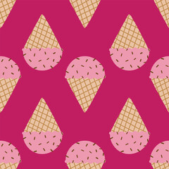 Ice cream on red background, seamless pattern design