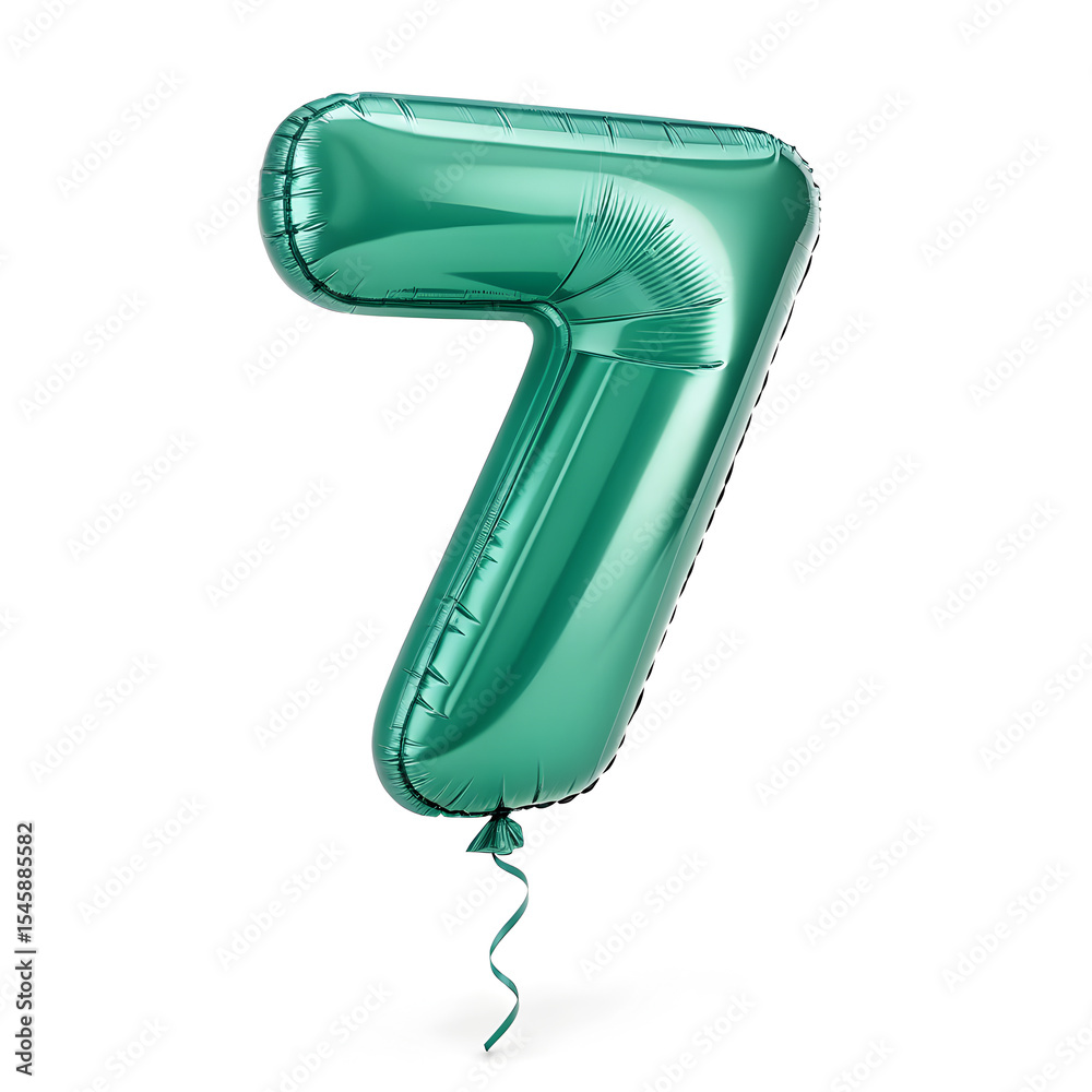 Fototapete a balloon shaped like the number 7,emerald green metallic finish with realistic reflections and smoo