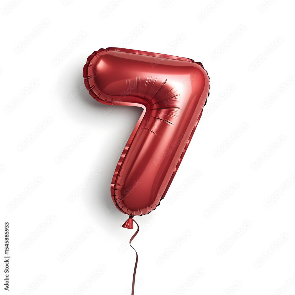 Fototapete A balloon shaped like the number 7,glossy red metallic finish with realistic reflections and smooth texture.