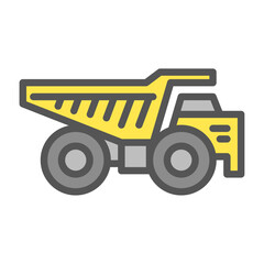Dump truck filled outline icon. construction vehicle color line illustration.