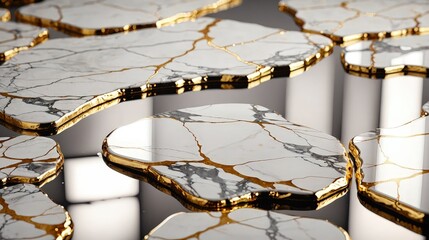 Kintsugi Marble Slabs with Gold Veins, Abstract Art Background