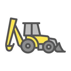 Backhoe filled outline icon. construction vehicle color line illustration.