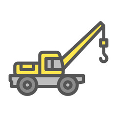 Crane filled outline icon. construction vehicle color line illustration.