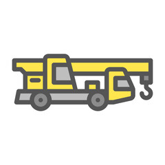 Crane truck filled outline icon. crane color line illustration.