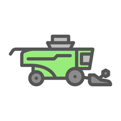 Harvester filled outline icon. construction vehicle color line illustration.