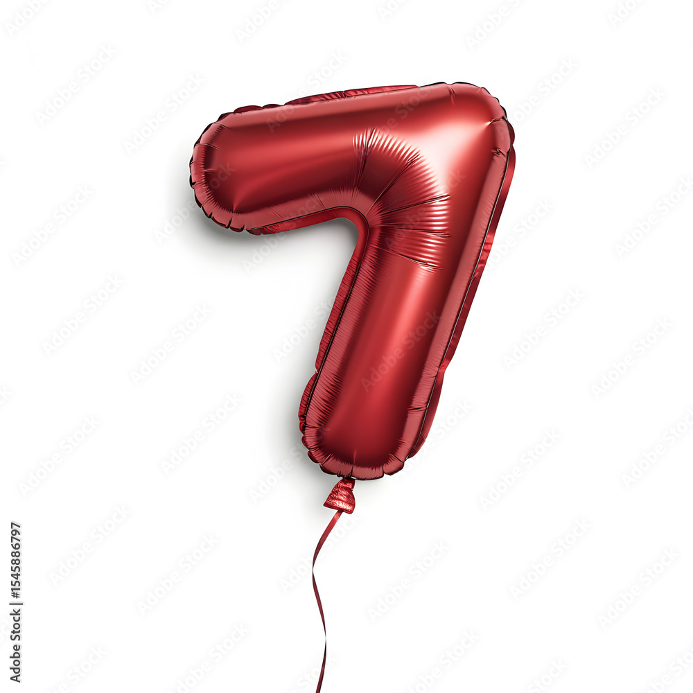 Fototapete a balloon shaped like the number 7,glossy red metallic finish with realistic reflections and smooth 