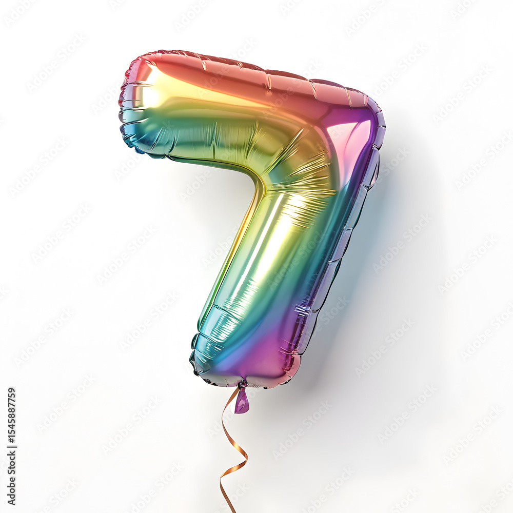 Fototapete a balloon shaped like the number 7,holographic metallic finish with realistic reflections and smooth
