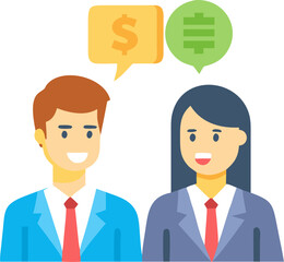 Male and Female Partners Discussing Profits – Business Strategy, Financial Planning, and Corporate Collaboration Illustration