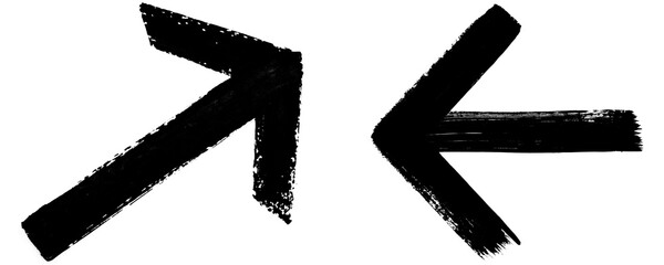 Minimalistic Hand Sketched Black Arrow With Rough Brush Stroke Texture and High Contrast Directional Style Pointing Left Isolated on a Transparent or White Background