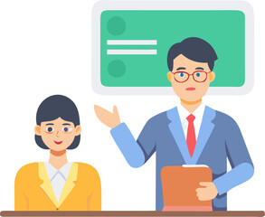 Male and Female Professors Giving a Lecture – Academic Presentation, Higher Education, and Classroom Teaching Illustration