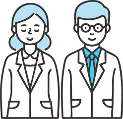 Male and Female Scientists with Lab Coats – Scientific Research, Laboratory Work, and Innovation Illustration
