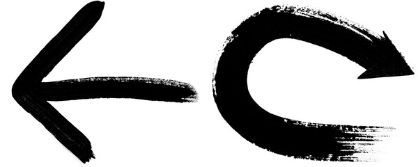 Wavy Hand Drawn Black Ink Arrow With Thick and Faded Brush Stroke Texture Curving in a Semi Circular Artistic Motion Isolated on a Transparent or White Background