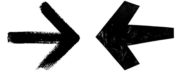Abstract Black Hand Drawn Arrows With Rough Brush Stroke Texture and Dynamic Directional Movement for Minimalist Design Use Isolated on a Transparent or White Background
