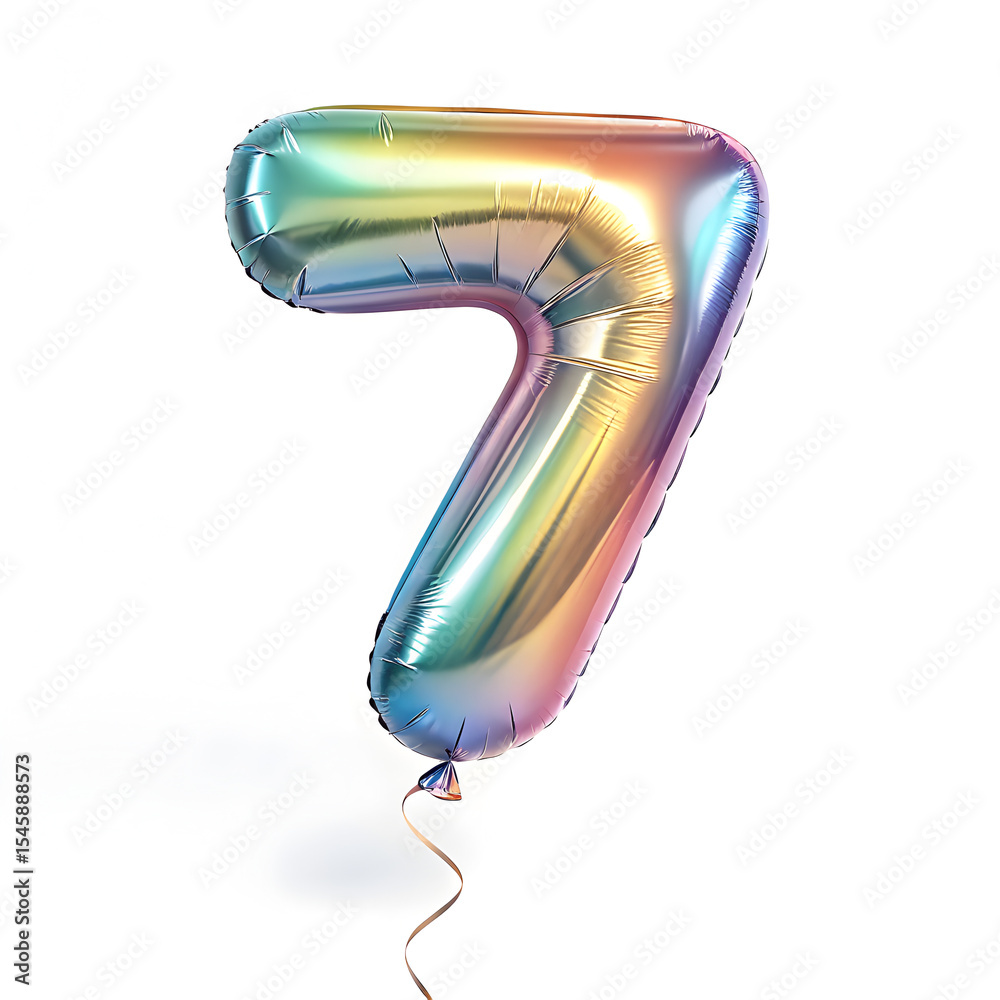Fototapete a balloon shaped like the number 7,holographic metallic finish with realistic reflections and smooth