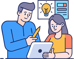 Man and Woman Doing a Research Project &ndash; Collaborative Study, Academic Work, and Team Research Illustration
