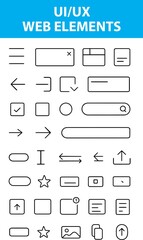 UI/UX Web Elements Line Icons,  Button, Menu, Slider, Grid, Form, Toggle, Search, Wireframe,...