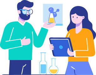 Man and Woman Doing a Research Project – Collaborative Study, Academic Work, and Team Research Illustration
