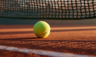 A vibrant yellow tennis ball rests on the green grass of a court, ready for a summer game