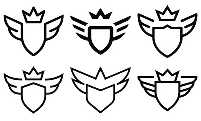 Obraz premium Sheld silhouette vector shape eps, Royal Winged Shield Logo Collection Vintage Crown Emblem Badge Vectors for Branding and Identity Design, Silhouette vector eps 