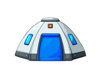Futuristic blue camp tent , Touristic Tent Cartoon Illustration 